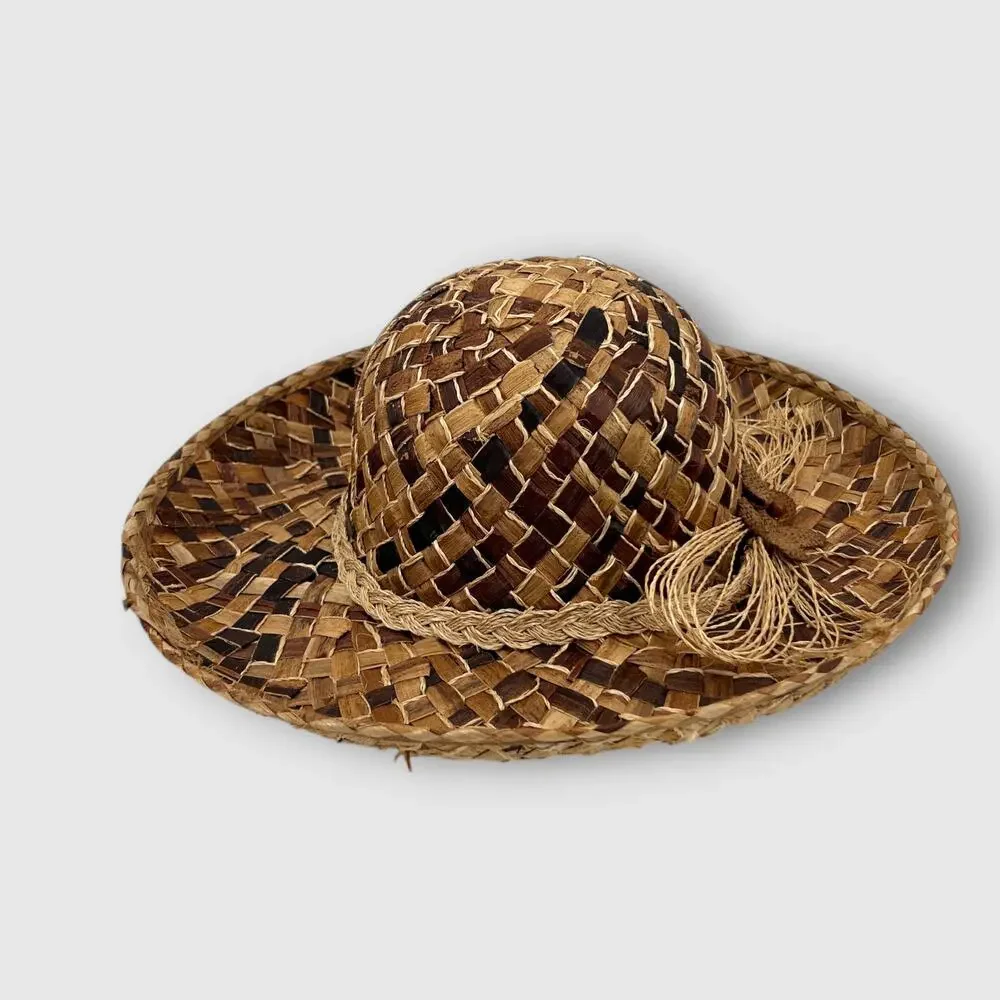 Vintage Liz Claiborne Wide Brim Woven Straw Sun Hat Brown Two-Tone Tassel Band - Picture 5 of 5